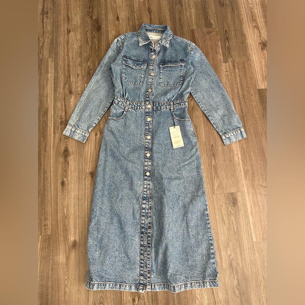 Zara Blue Denim Midi Dress